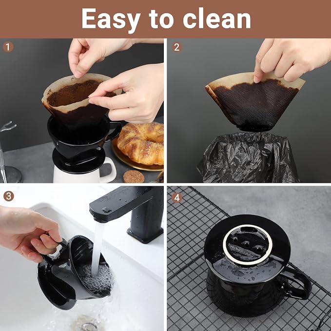 Segarty #2 Pour Over Coffee Maker, Single Cup Black Ceramic Coffee Dripper - Image 4