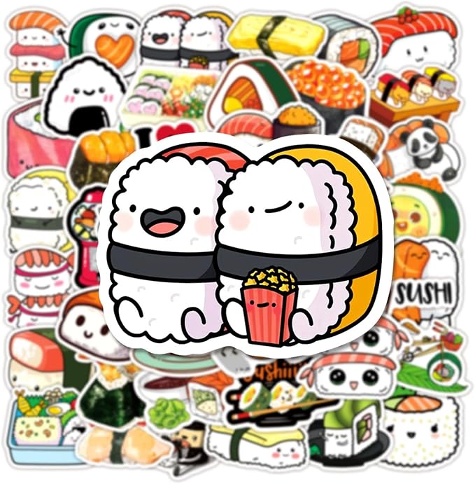 50pcs Cute Sushi Stickers for Kids, Kawaii Food Stickers for Water Bottle - Image 2