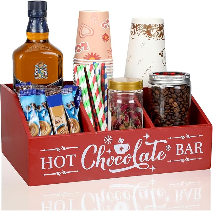 Barydat Christmas Hot Cocoa Bar Wood Coffee Station Organizer Countertop by home