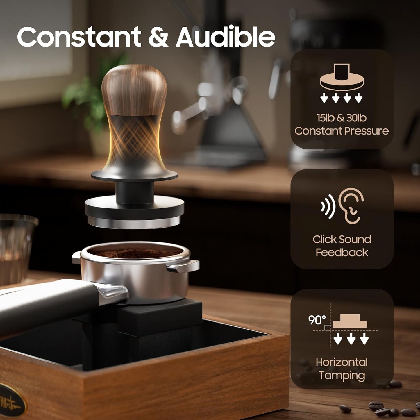 MHW-3BOMBER Espresso Tamper 45.5mm with Sound Feedback, Calibrated Coffee Tamper 30lbs, Tamper for Flair PRO or PRO 2 Espresso Makers, Flat Base T7070F-OS