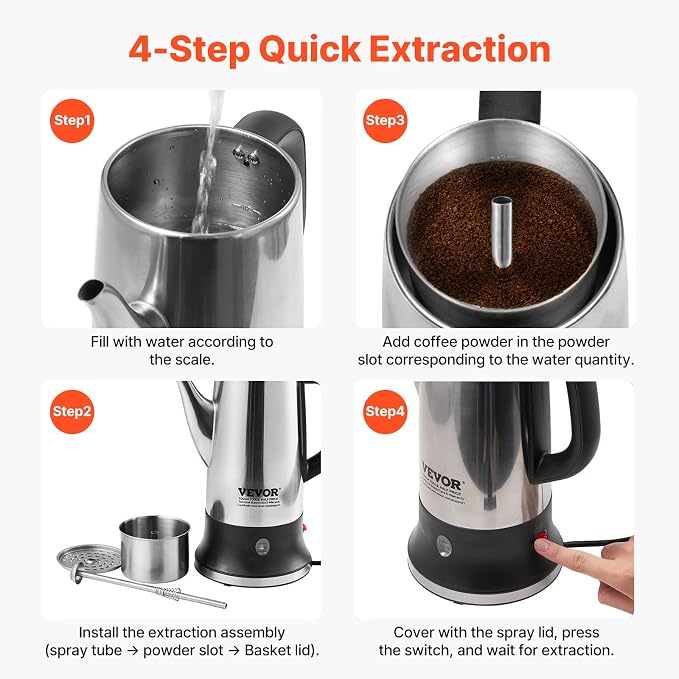 VEVOR 12-Cup Electric Percolator Coffee Pot, 304 Stainless Steel Body Coffee - Image 7