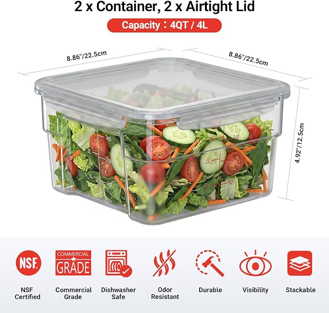 2 Pack 4 QT Airtight Commercial Food Storage Containers, Stackable - Image 8