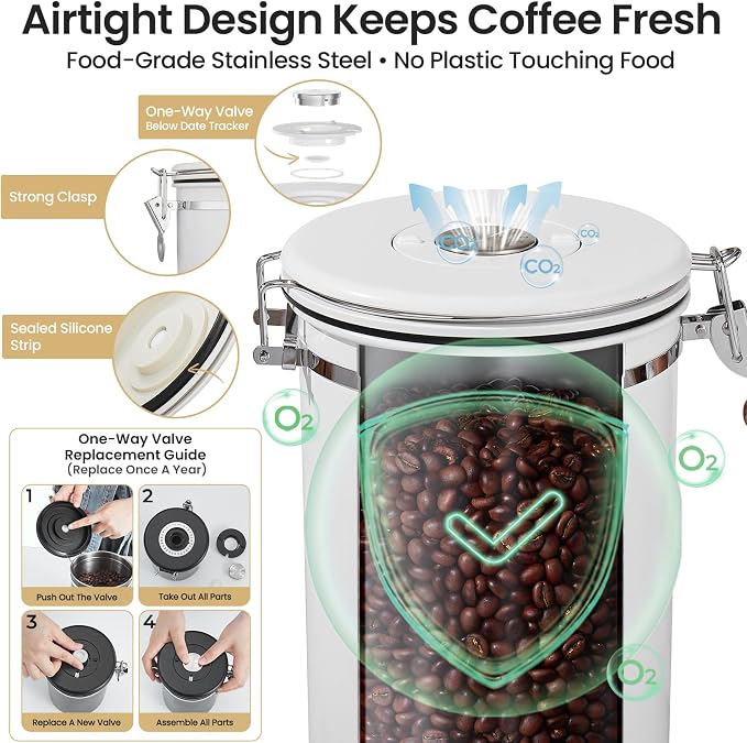 Veken Coffee Canister, 39OZ Large, Airtight Stainless Steel Food Storage - Image 5