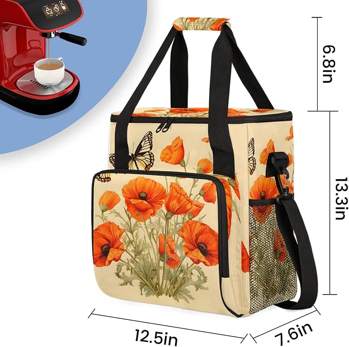 Butterflies Poppy Flowers Coffee Maker Carring Bag, Large Insulated Storage - Image 2