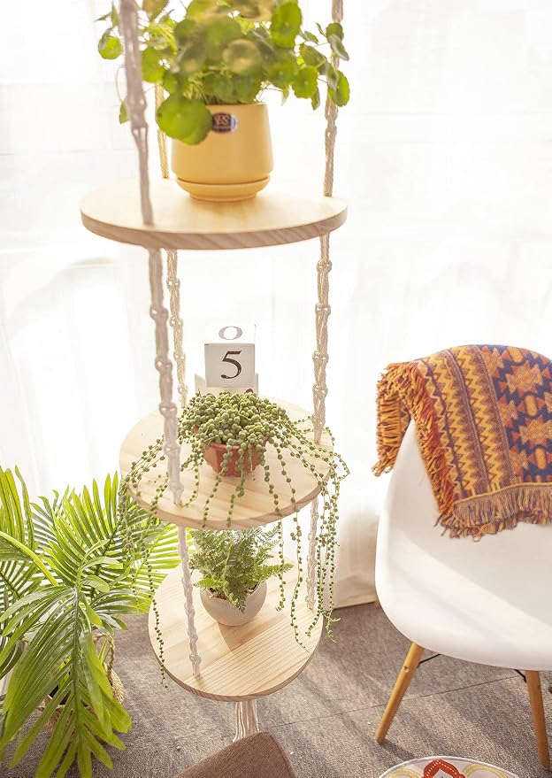 YKBU Macrame Plant Hanger Shelf Hanging Rope Shelf Indoor - Image 3