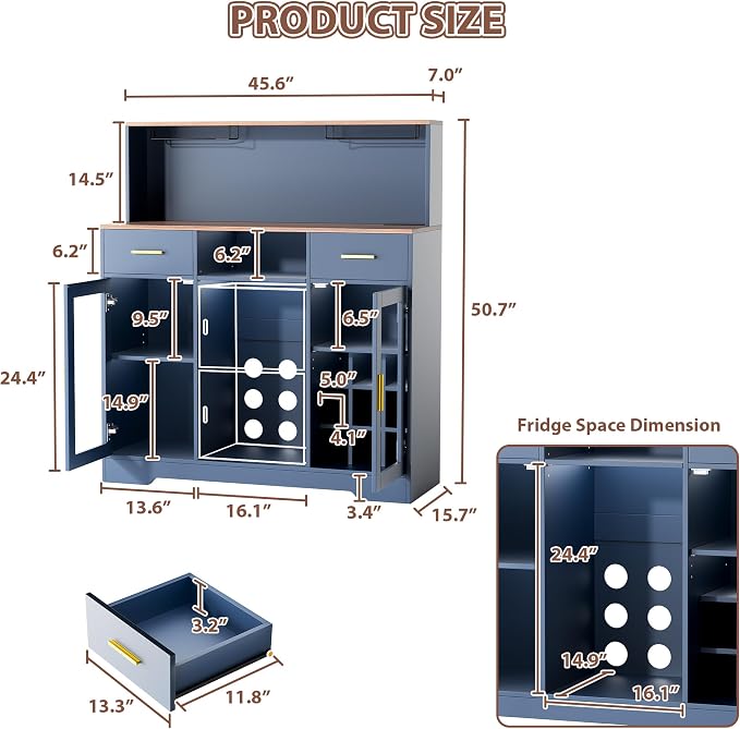 Mini Fridge Cabinet with Storage, Wine Bar Cabinets - Image 2