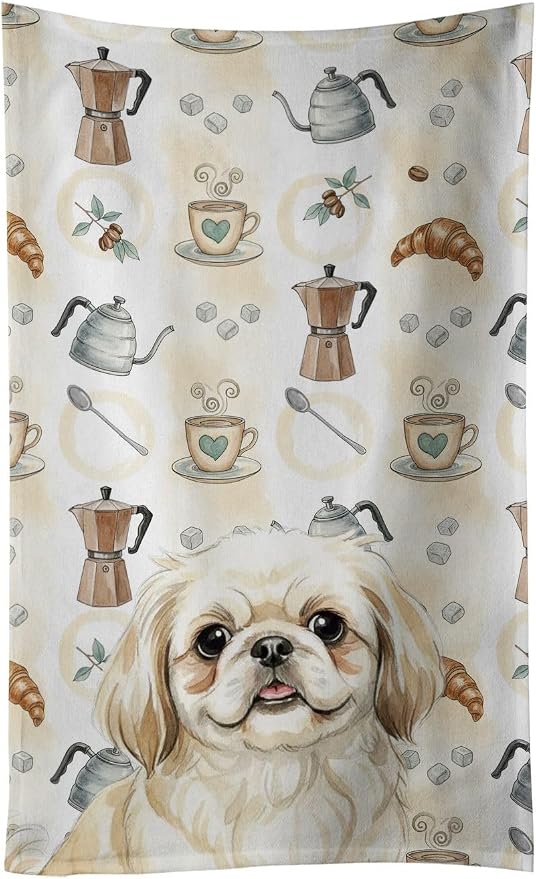Caroline's Treasures Cream Pekingese Coffee Bar Kitchen Towel Velour Plush by CarolinesTreasures