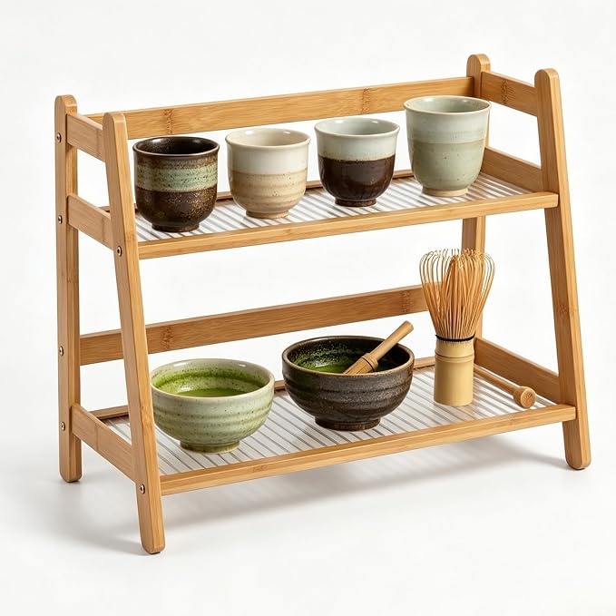 Atarvana 2-Tier Matcha Station Organizer, Bamboo Matcha Stand Shelf by Atarvana