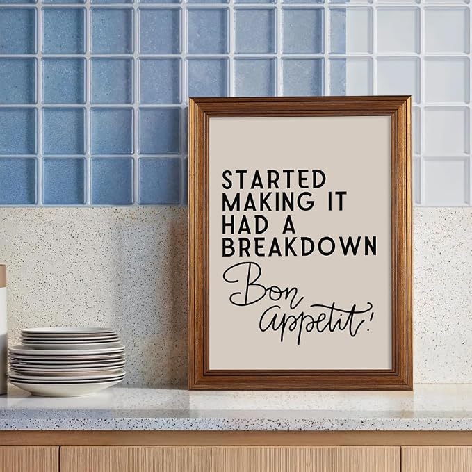 Gold Framed Funny Modern Kitchen Wall Art 16x24 inch Bon Appetit Quotes Canvas - Image 3
