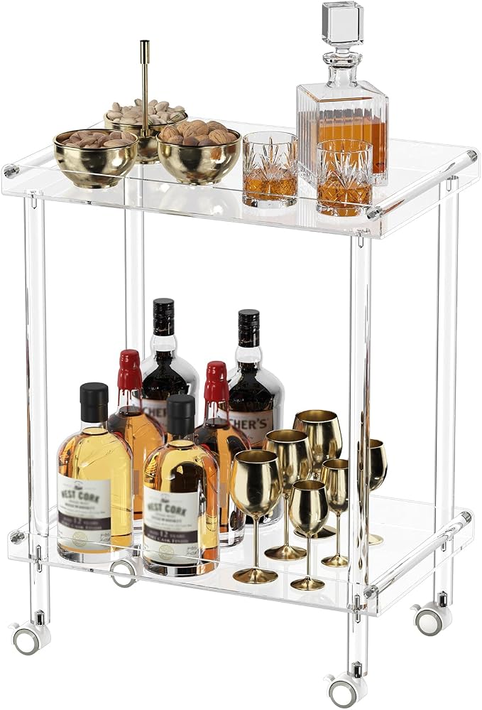 HMYHUM Acrylic Bar Cart, Rolling Serving Cart by HMYHUM