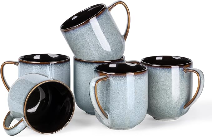 LERATIO 12OZ Ceramic Coffee Mugs Set of 6, Large Porcelain Coffee Cups by LeRatio