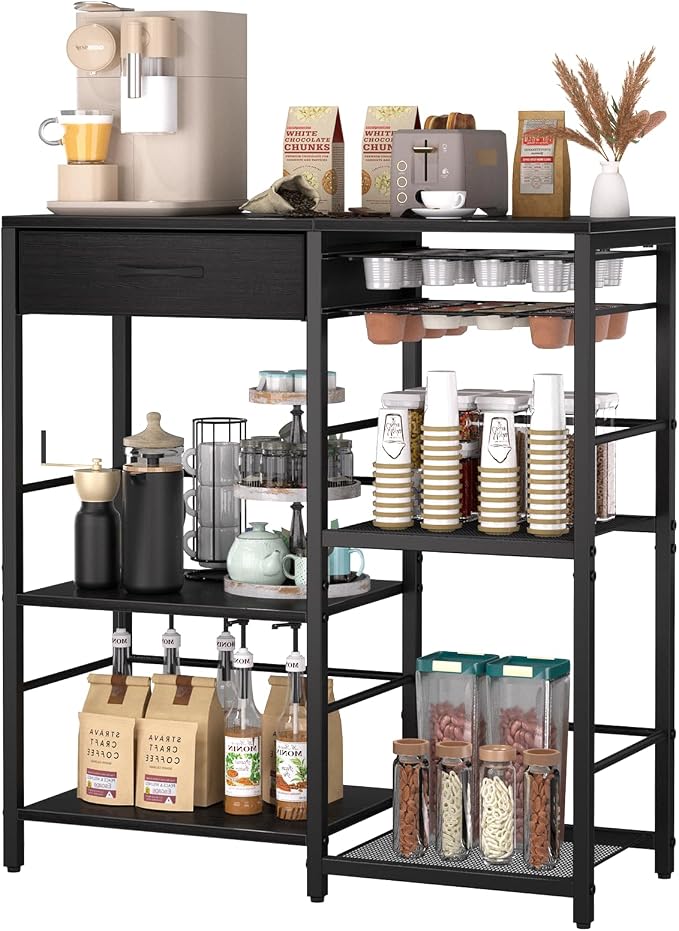 Coffee Bar with Integrated Storage, 5-Tier Coffee Bar Cabinet with Drawers by Unknown