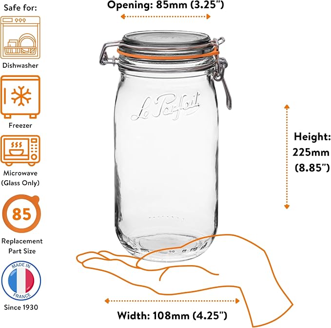 Le Parfait Super Jar 1.5L French Glass Preserving Jar w/Airtight Rubber Seal & - Image 5
