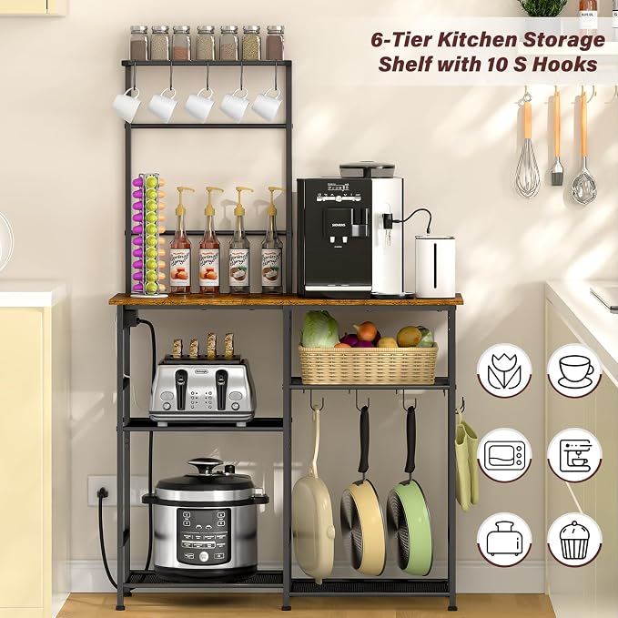 3IngSeagulls Bakers Rack with Power Outlet, Kitchen Microwave Stand with 10 - Image 4