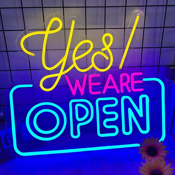 Open Neon Sign for Wall Decor, Yes We Are Open Led Signs, Dimmable USB Powered by Moneter