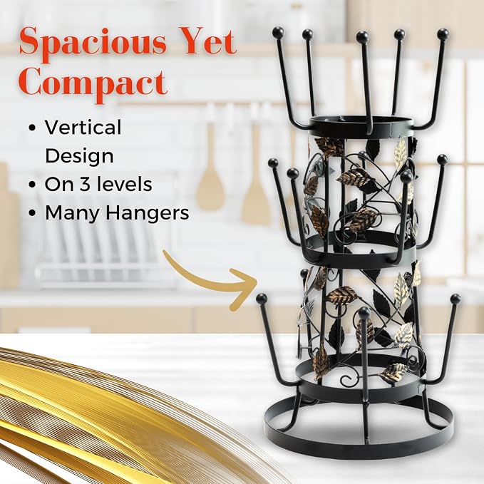 Coffee Mug Tree Stand, Kitchen Counter Organizer, Modern Leaf Design 3-Tier - Image 4