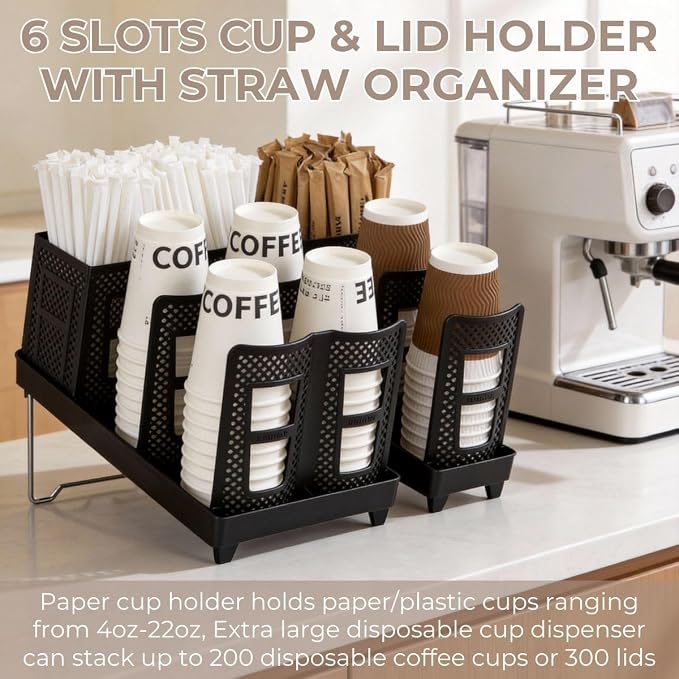 Atarvana 6 Slots Coffee Cup and Lid Storage Holder - Image 2