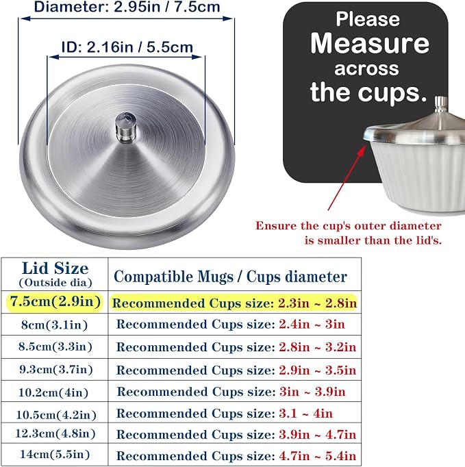 2Pcs Stainless Steel Coffee Mug Cover, 3Inch Cup Cover, Metal Travel Mug Lid - Image 2