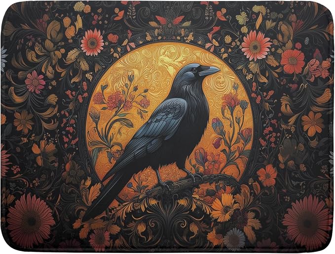 Giwawa Vintage Crow Dish Drying Mat 18"x24" Gothic Black Raven Boho Flowers by Giwawa