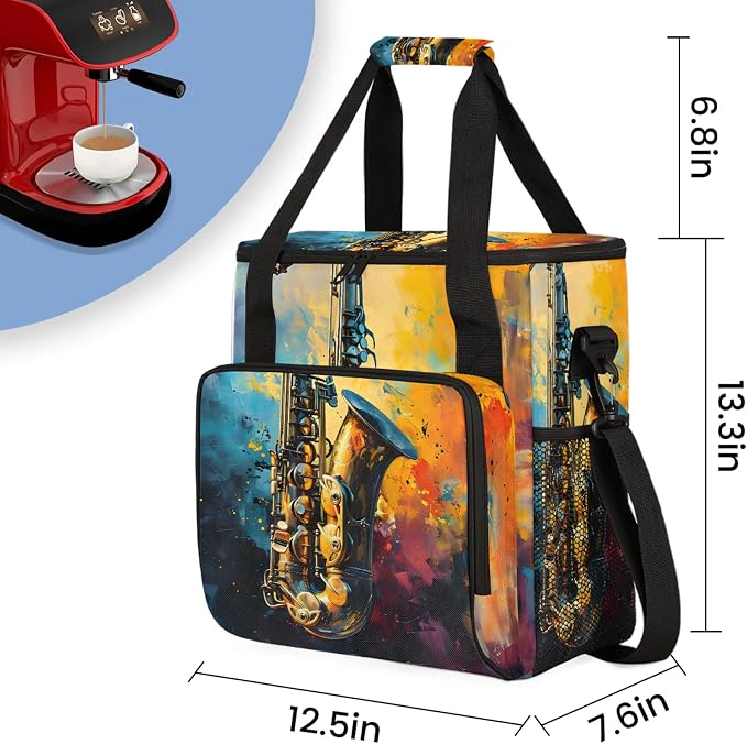 Music Saxophone Coffee Maker Carring Bag, Large Insulated Storage Organizer - Image 2