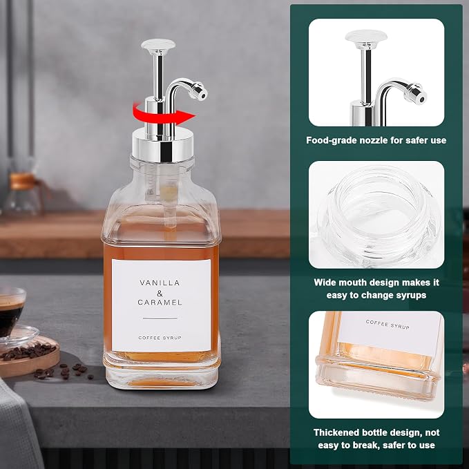 Coffee Syrup Dispenser for Coffee Bar, Refillable Maple Syrup Storage, Coffee - Image 4
