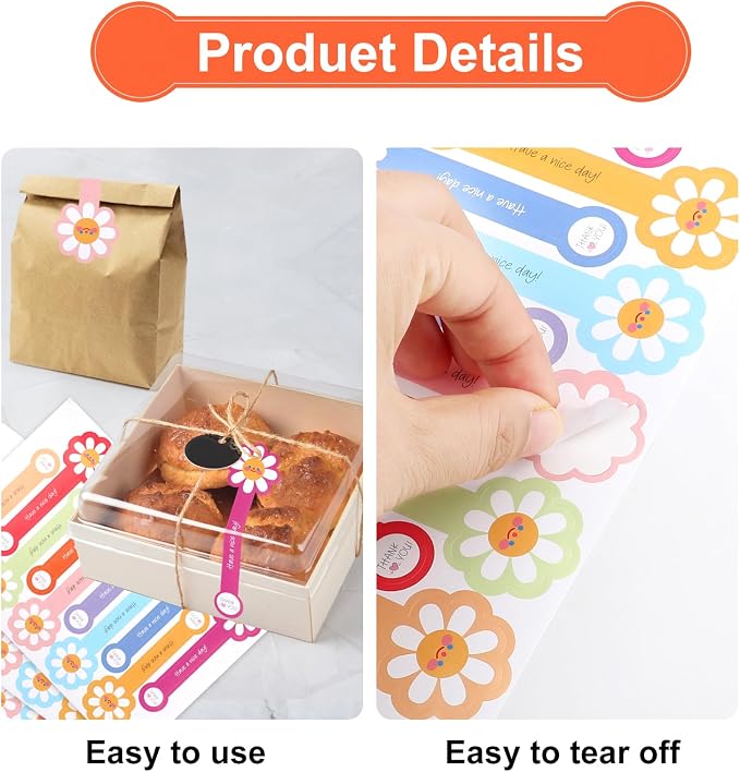 400Pcs Handmade Food Baking Seal Stickers Labels, Flower Shape Long Label - Image 3