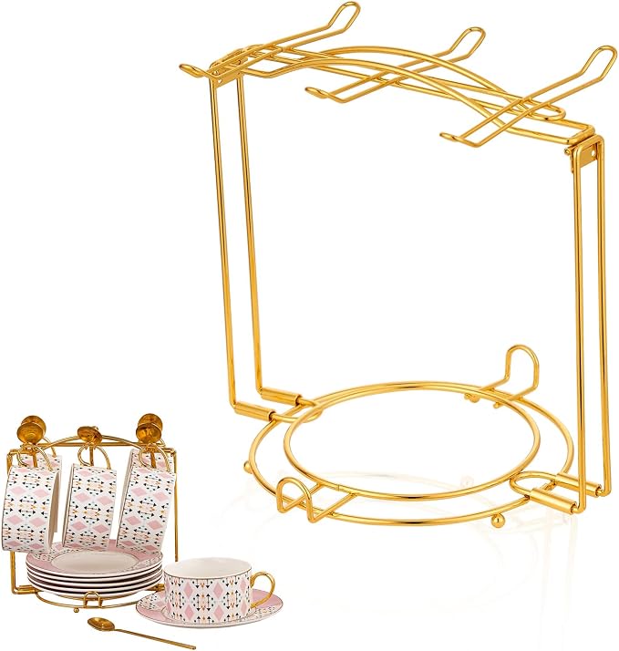 Teacups and Saucers Display Stand, Tea Cup Holder, Metal Foldable Storage Rack by CHILDIKE