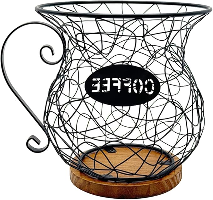 Storage Basket, Iron and Wood Organization Rack, Kitchen Countertop by Unknown