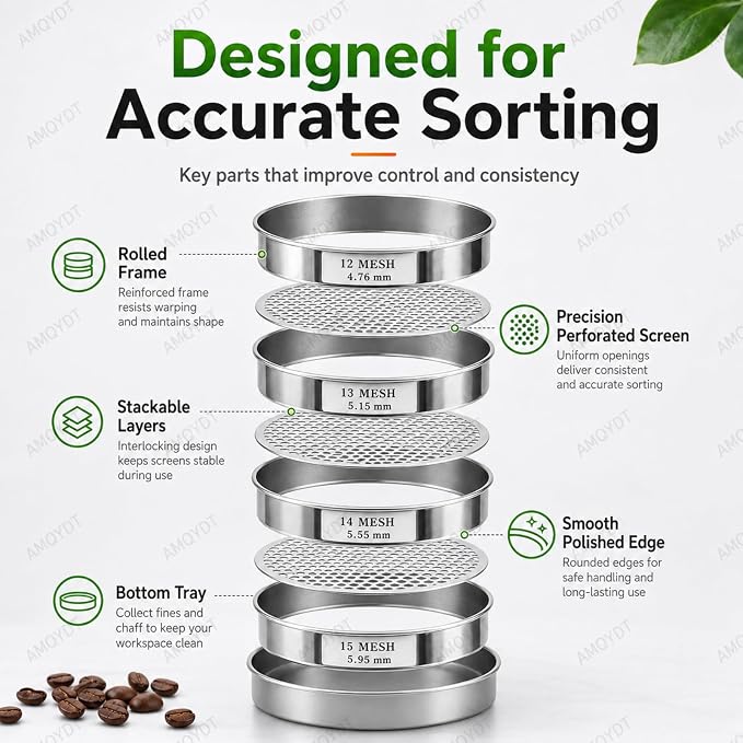 Coffee Bean Grading Sieve Set, Coffee Green Bean Stainless Steel Screen - Image 4
