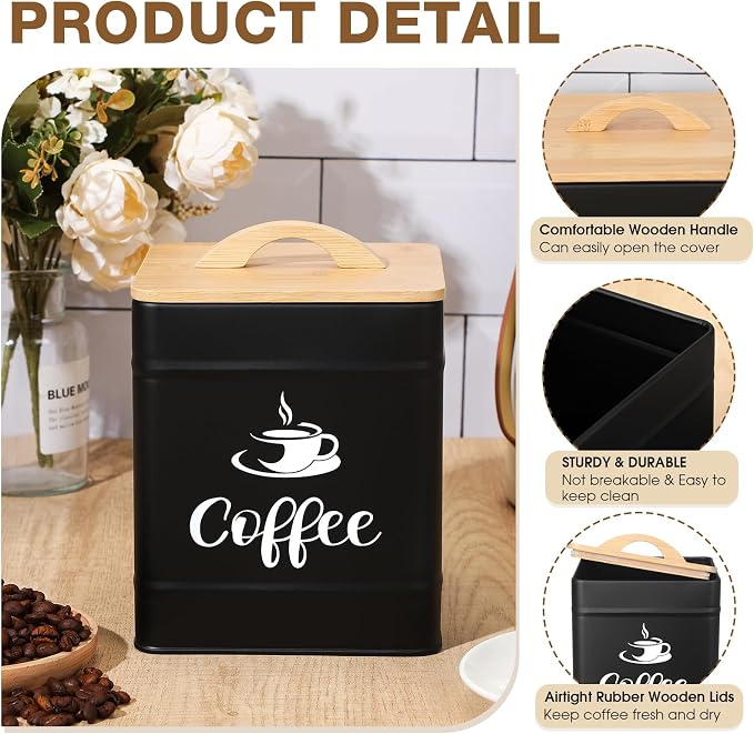 Maxdot 40 oz Black Airtight Coffee Canister Large Iron Farmhouse Container - Image 3