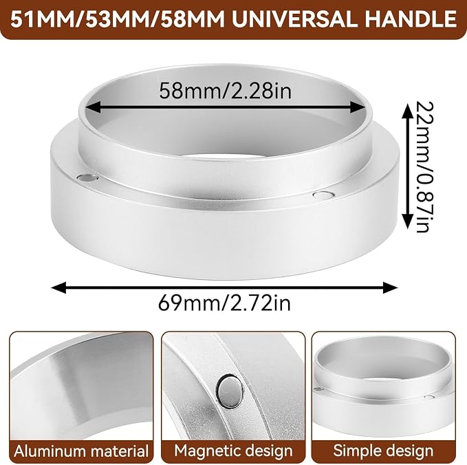 58mm Portafilter Funnel with Magnetic, Aluminum Magnetic Coffee Dosing Ring - Image 3