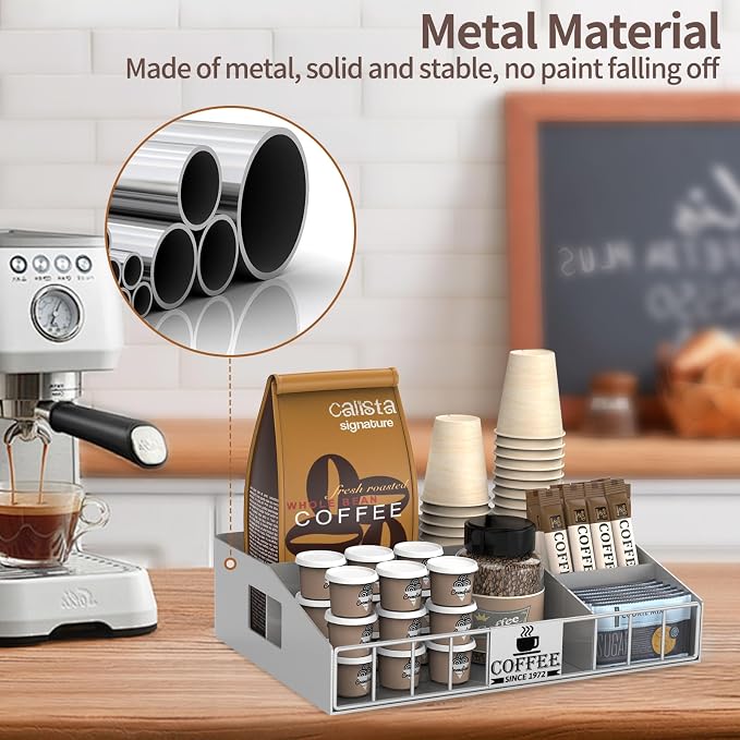 Coffee Station Organizer with 4 Compartments, K Cup Holder Storage Basket - Image 3