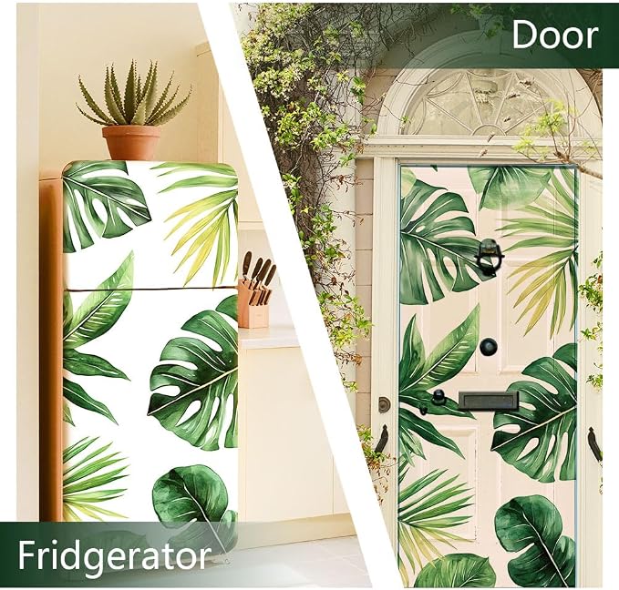 2 Pcs Tropical Leaves Pattern Removable Refrigerator Wraps, Self-Adhesive - Image 4