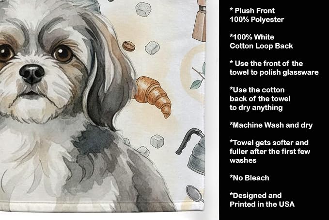 Caroline's Treasures Grey and White Tibetan Spaniel Coffee Bar Kitchen Towel - Image 4