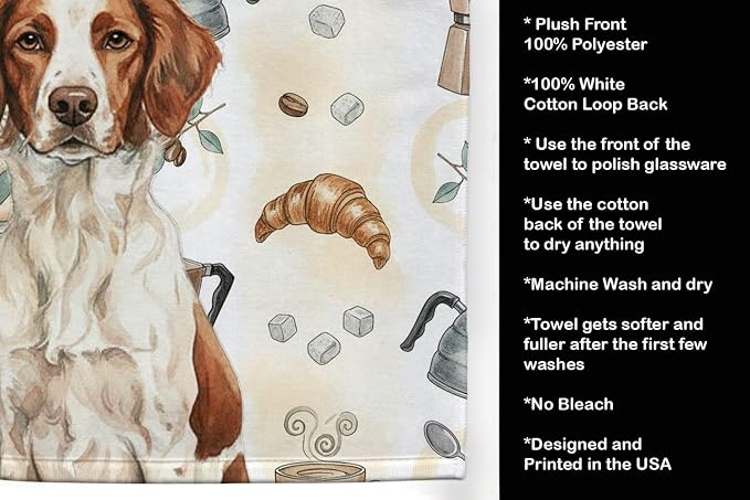 Caroline's Treasures Liver and White Brittany Coffee Bar Kitchen Towel Velour - Image 4