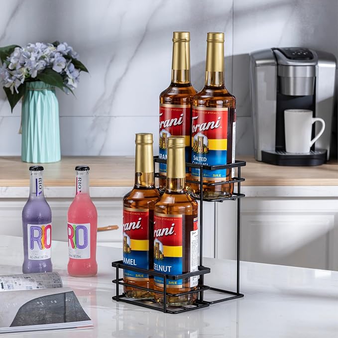 Coffee Syrup Organizer, 4 Bottle Capacity Syrup Stand, 2 Tier Syrup Rack - Image 3