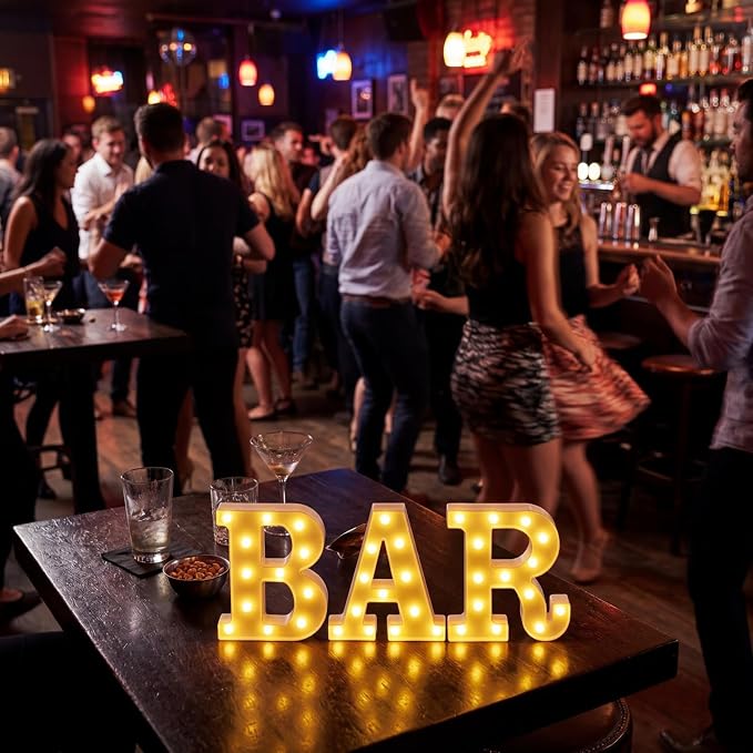 Mudder 3 Pcs Bar Sign for Home Bar Accessories Light Up LED Letter Decor Word - Image 7