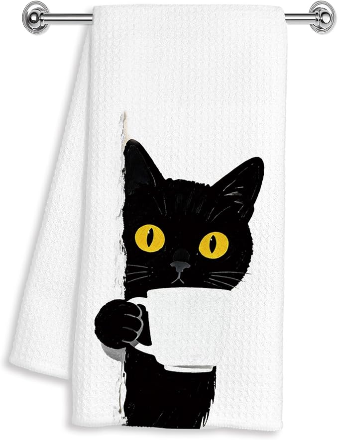 Funny Black Cat Hand Dish Tea Towels by Unknown