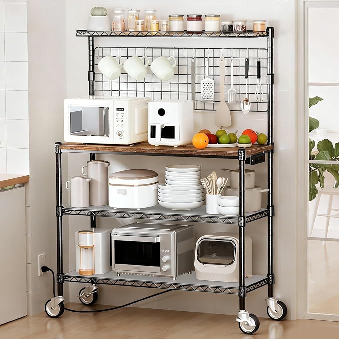 Leteuke Bakers Rack with Power Outlet & Storage, 36 Inch Microwave Stand by Leteuke