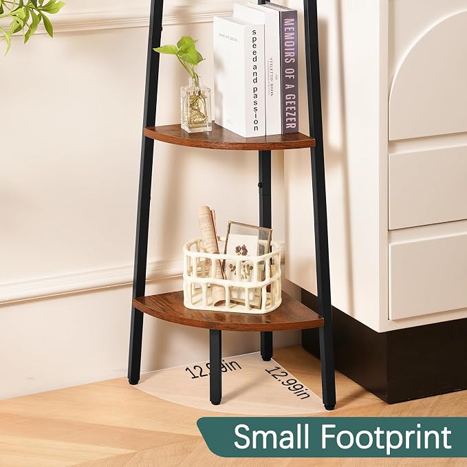 Yoobure 5‑Tier Corner Shelf – Sturdy Metal Frame & Wood Ladder Bookshelf - Image 4