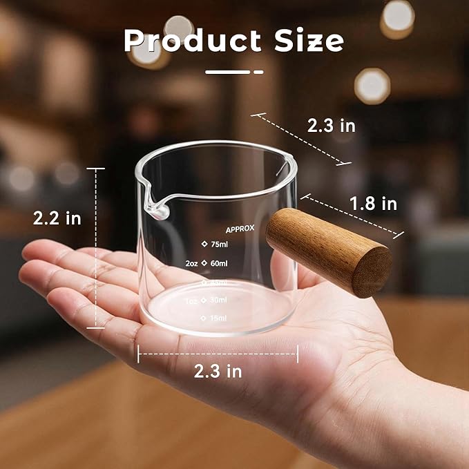 2 Pack Espresso Shot Cups Measuring cups, 4 FL OZ Wooden Handle V-Shaped Double - Image 2