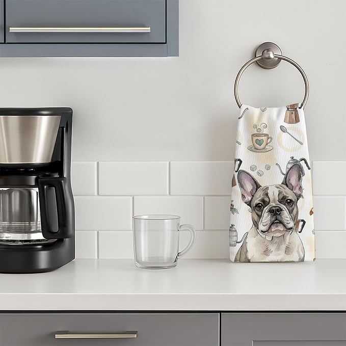 Caroline's Treasures Pied French Bulldog Coffee Bar Kitchen Towel Velour Plush - Image 3
