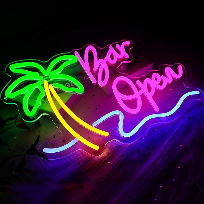 Bar Open Sign for Business, Neon Open Sign, USB Dimmable Palm Tree Neon Lights - Image 4