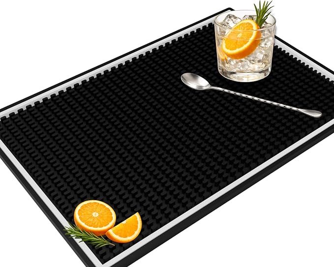 Bar Mat for Countertop White Frame 18 x 12 in, Silicone Coffee Mat and Dirty by CALUVAR