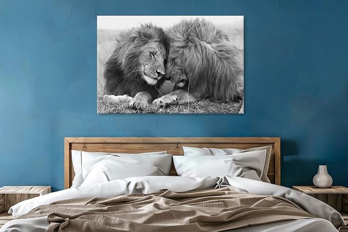 Lion and Lioness Wall Art Black and White Animal Canvas Prints Picture - Image 6