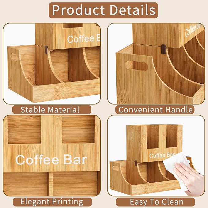 Coffee Station Organizer, Bamboo Coffee Bar Organizer - Image 6