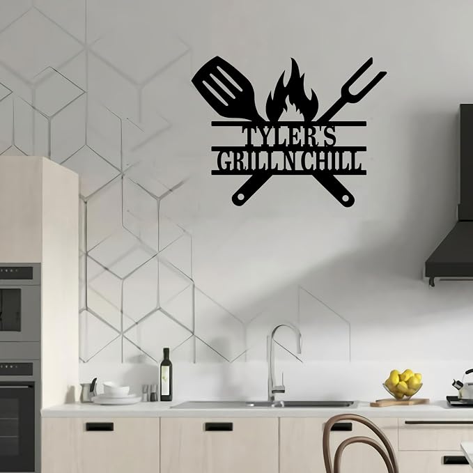 Custom Grill N Chill Metal Wall Art, Personalized Bbq Name Sign Decoration - Image 5