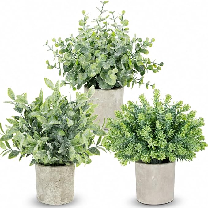 ZAIYW 3 Pack Small Fake Plants, Mini Potted Artificial Greenery Plants by ZAIYW