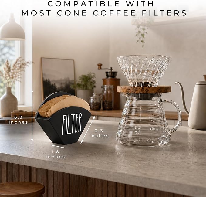 Wood Coffee Filter Holder, Farmhouse Cone Filter Storage Organizer, Wall Mount - Image 4