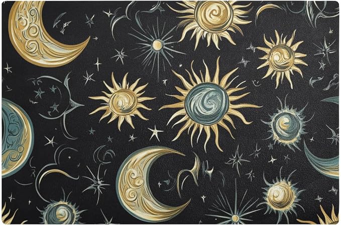 Star Moon Sun Constellation Black Coffee Mat Coffee Bar Maker Backed Absorbent by QwThum